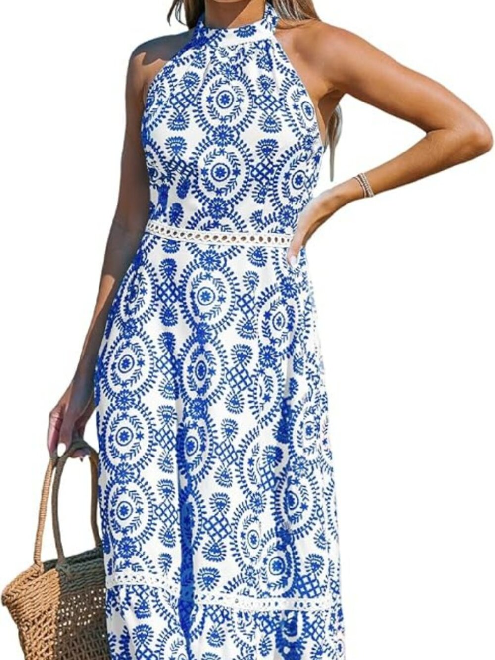 Cupshe Women's Halter Neck Boho Midi Dress Summer Sleeveless Floral Long Sundres